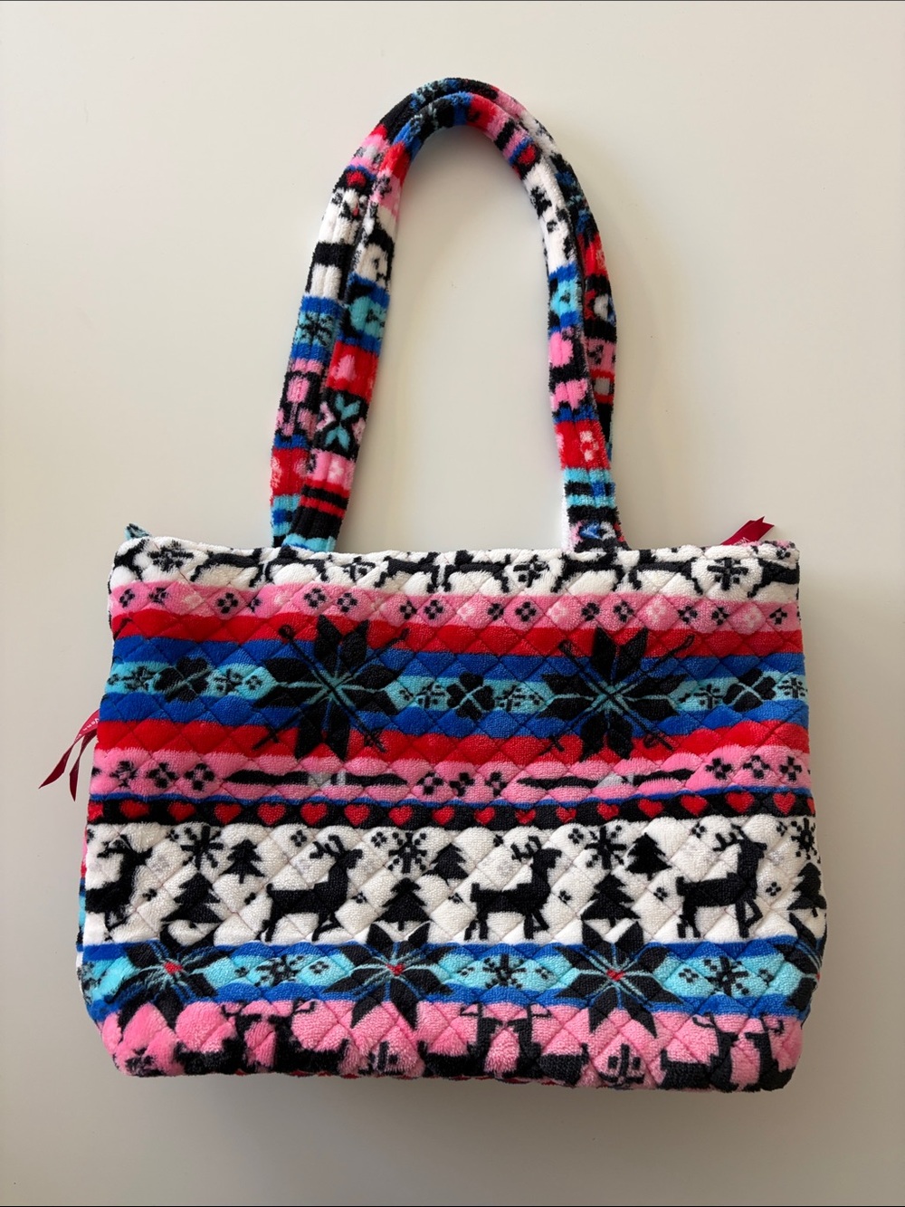 Vera Bradley Nordic Stripe Holiday Pattern Plush Fleece Small Tote Bag Purse
